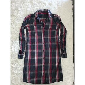 WOMENS XXS TOMMY LONG SLEEVE PLAID BUTTON-UP SHIRT DRESS MULTI COLOR